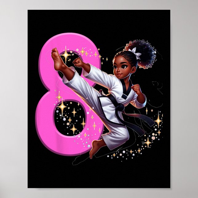8th Birthday Black Girl Martial Arts Party Taekwon Poster (Front)