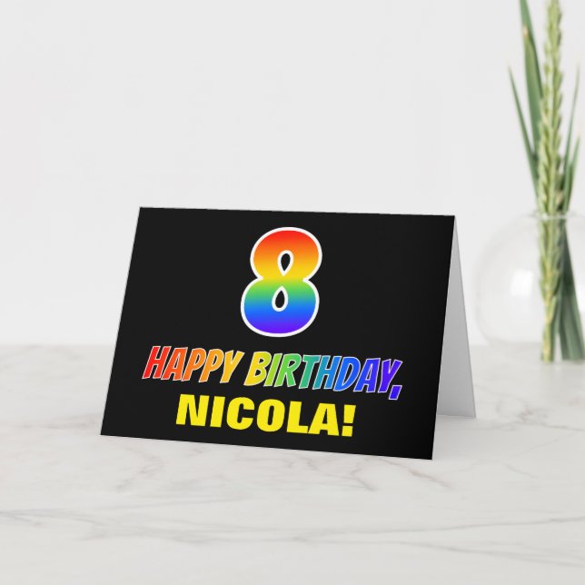 8th Birthday: Bold, Fun, Simple, Rainbow 8 Card (Front)