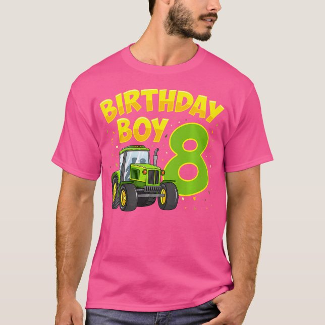 8Th Birthday Boy 8 Year Old Farm Truck Tractor Par T-Shirt (Front)