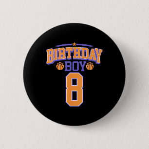 8th Birthday Boy Basketball Lover 8 Years Old Bday 6 Cm Round Badge