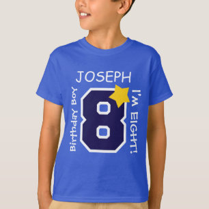 8th Birthday Boy BLUE One Year Custom Name A08A T-Shirt