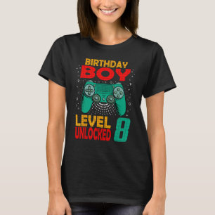 8th Birthday Boy Level 8 Unlocked Birthday 8 Year T-Shirt