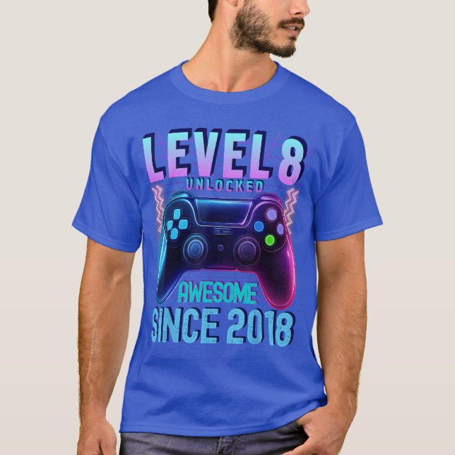 8th Birthday Boy Level 8 Unlocked Gamer Birthday S T-Shirt (Front)