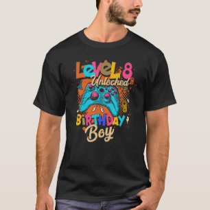 8th Birthday Boy Level 8 Unlocked Video Gamer Birt T-Shirt