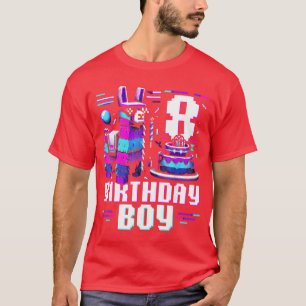8th Birthday Boy Llama Gift For 8 Years Old Gamers T-Shirt