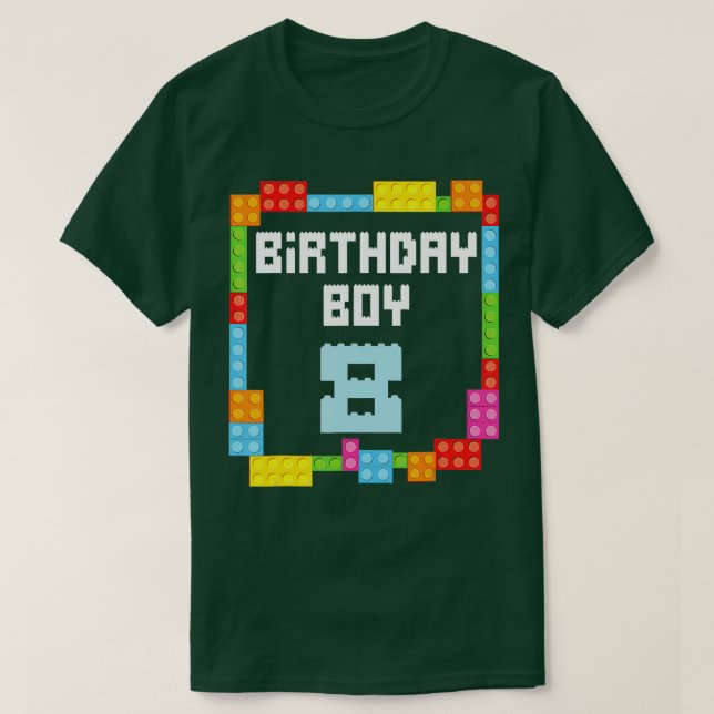 8th Birthday Boy Master Builder 8 Years Old Block  T-Shirt (Design Front)