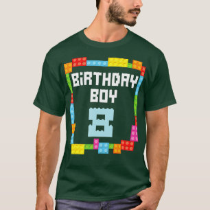 8th Birthday Boy Master Builder 8 Years Old Block  T-Shirt