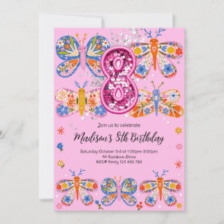 8th Birthday Butterfly Invitation