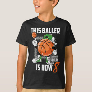 8th Birthday Bysketbyll Player Fun 8 Years Old Kid T-Shirt