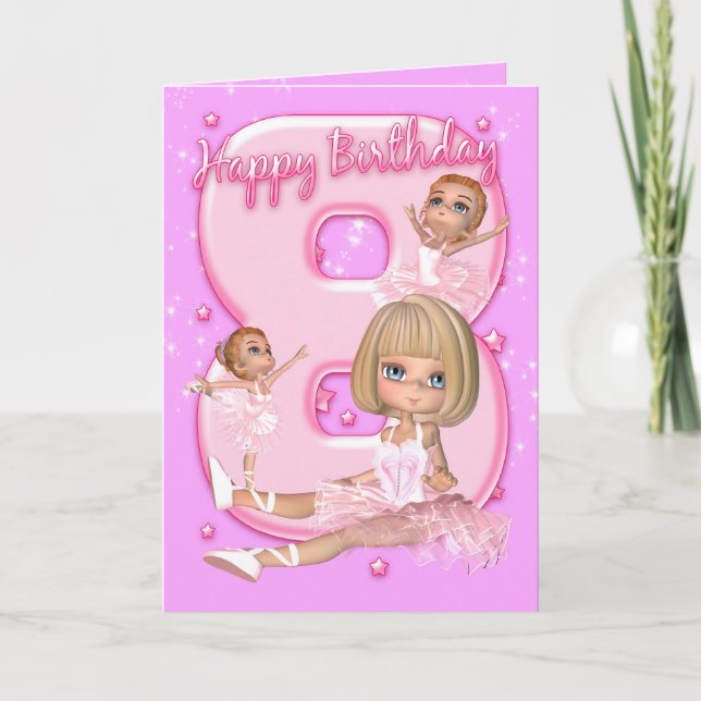 8th Birthday Card With Cute Ballerina (Front)