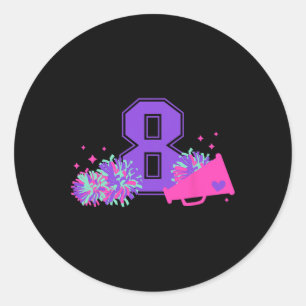 8th Birthday Cheerleading Girl Eight Year Old Chee Classic Round Sticker