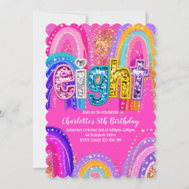 8th Birthday Cute Rainbow Invitations (Front)