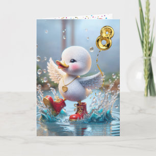8th Birthday Duck Dancing In a Rain Puddle Card