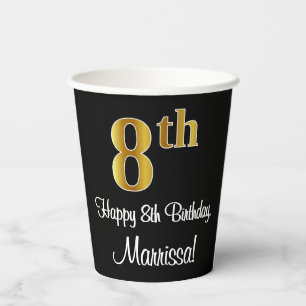 8th Birthday - Elegant Luxurious Faux Gold Look # Paper Cups