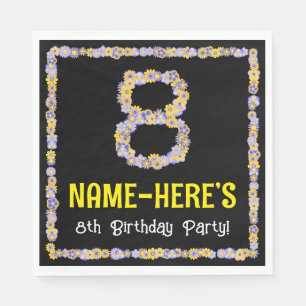 8th Birthday: Floral Flowers Number, Custom Name Napkin