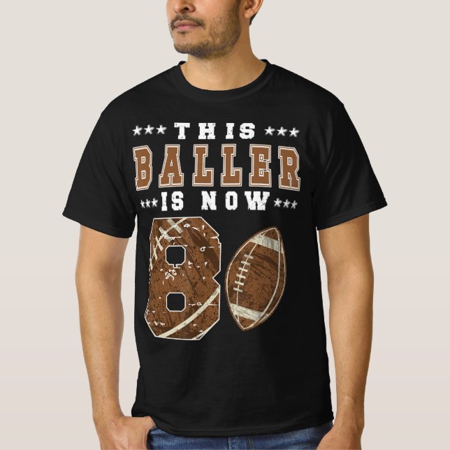 8th Birthday Football Boy Eight Year Old Football  T-Shirt (Front)