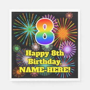 8th Birthday: Fun Fireworks Pattern + Rainbow 8 Napkin