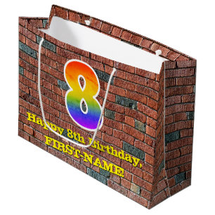 8th Birthday: Fun, Graffiti-Inspired Rainbow # 8 Large Gift Bag
