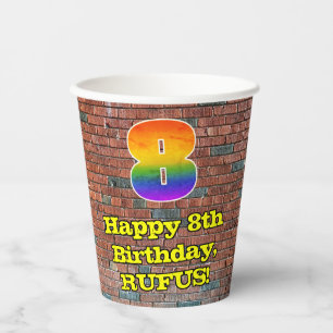8th Birthday: Fun Graffiti-Inspired Rainbow 8 Paper Cups
