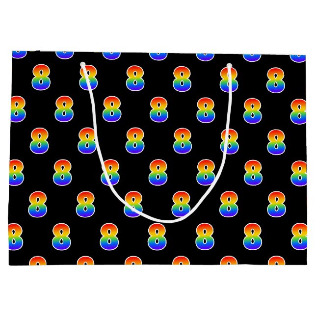 8th Birthday: Fun Rainbow Event Number 8 Pattern Large Gift Bag (Back)