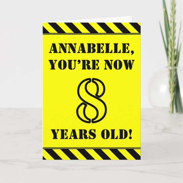 8th Birthday: Fun Stencil Style Text, Custom Name Card (Front)
