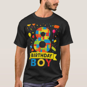 8th Birthday Gift 8 Years Old Block Building Boys T-Shirt