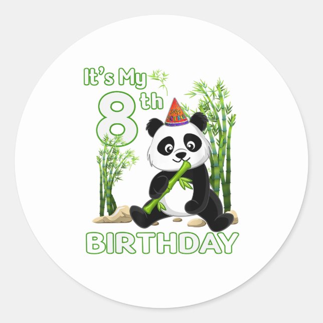 8th Birthday Gifts 8 Years Old Party Animal Panda  Classic Round Sticker (Front)