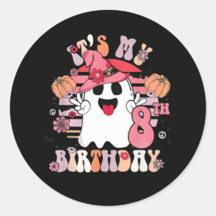 8th Birthday Gifts Spooky Boo Groovy Retro 70s Classic Round Sticker