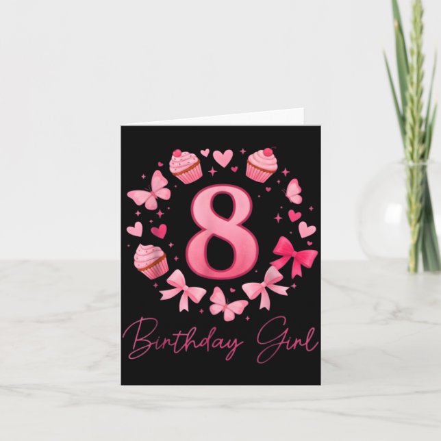 8th Birthday Girl Aesthetic Coquette Bow  Card (Front)