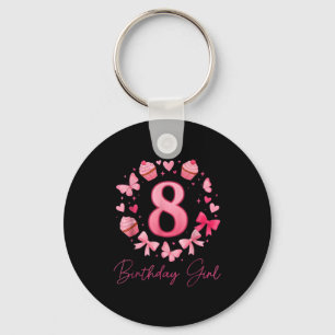 8th Birthday Girl Aesthetic Coquette Bow  Key Ring
