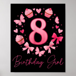 8th Birthday Girl Aesthetic Coquette Bow Poster