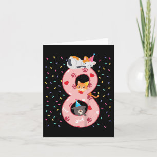 8th Birthday Girl Cute Cat Outfit 8 Years Old Bday Card