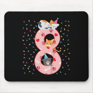 8th Birthday Girl Cute Cat Outfit 8 Years Old Bday Mouse Pad
