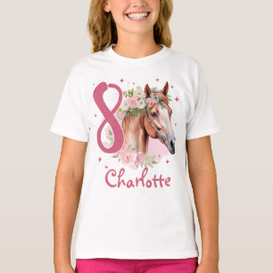 8th Birthday Girl Horse Pastel Pink Eight Years T-Shirt