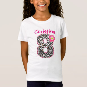 8th Birthday Girl Hot Pink & leopard print T-Shirt