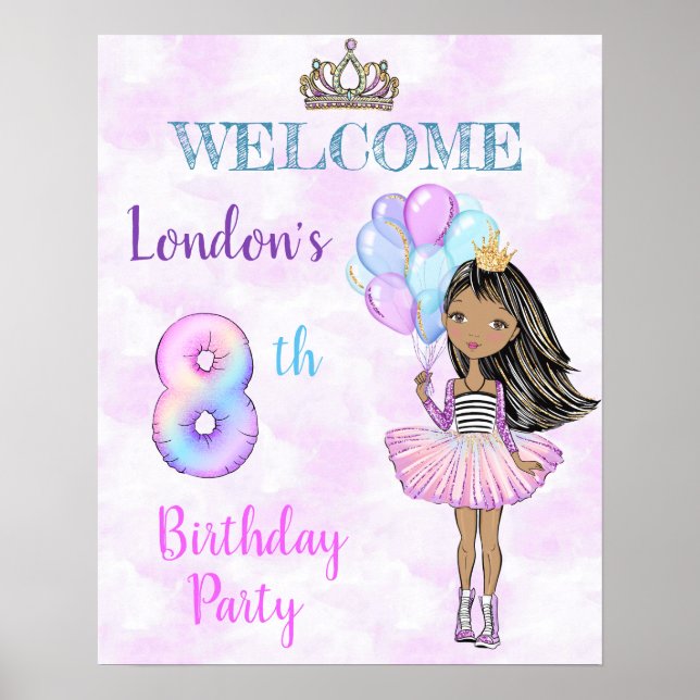 8th Birthday Girl Princess African American Poster (Front)