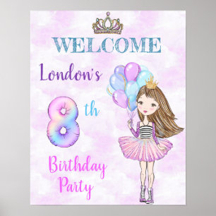 8th Birthday Girl Princess Lavender Turquoise Poster