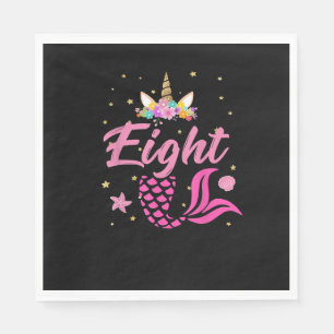8th Birthday Girl Unicorn Shirt Mermaid Tail 8 Yea Napkin