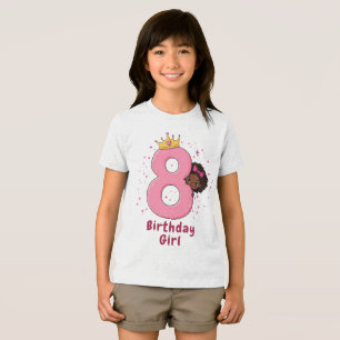 8th Birthday Girl with Crown and Pink Number Tri-Blend Shirt