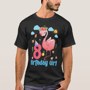 8th Birthday Girls Flamingo 8 Years Old Tropical F T-Shirt