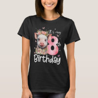 8th Birthday Girls Pig Floral Crown 8 Year Old Bar