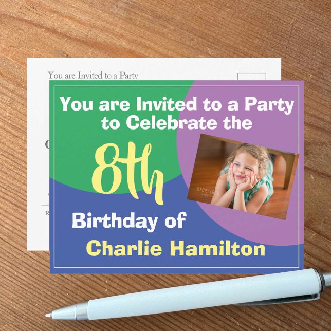 8th Birthday Invitation with Photo Postcard (Creator Uploaded)