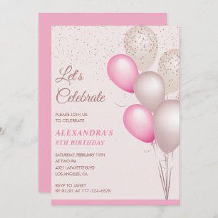 8th birthday invitations Balloons Pink Confetti