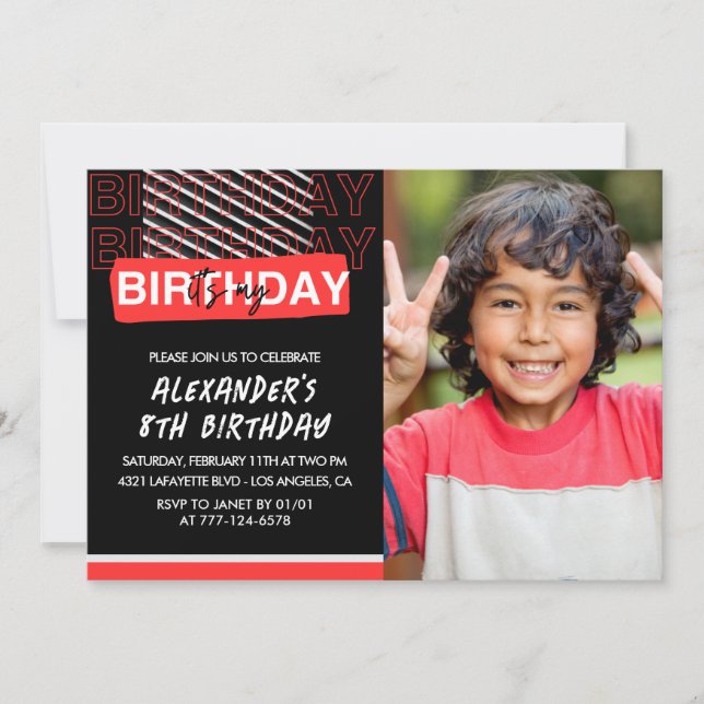 8th birthday invitations boy Party Photo Red  (Front)