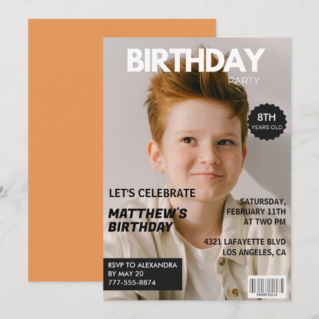 8th birthday invitations for him Magazine Cover (Front/Back)