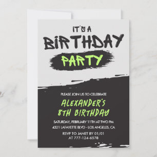 8th birthday invitations Graffiti boy Spray paint