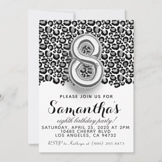 8th Birthday Leopard Animal Print Invitation (Front)