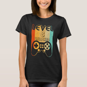 8th Birthday Level 8 Unlocked Video Gamer T-Shirt