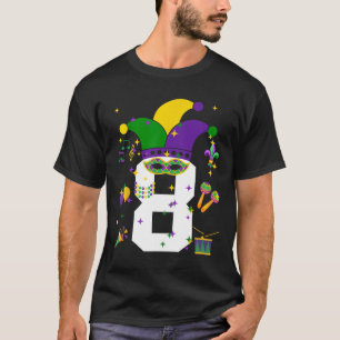 8th Birthday Mardi Gras Themed 8 Year Old Boys Kid T-Shirt