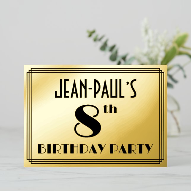 8th Birthday Party — Art Deco Look “8” + Name (Standing Front)